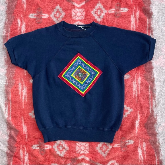 Vintage upcycled patchwork crewneck short sleeve - Picture 1 of 9